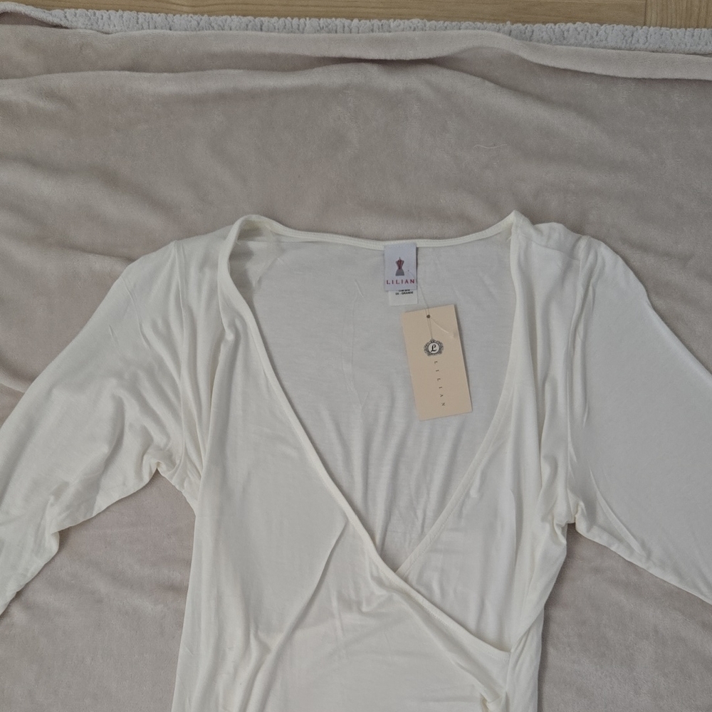 Liliana Off White Faux Wrap Assymetrical Shirt SKU19